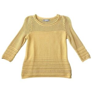 Marled Reunited Clothing Yellow Crochet Knit Sweater Size S